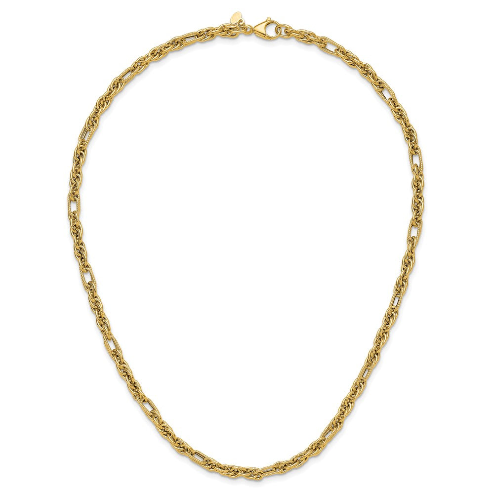 14K Gelbgold Poliert und Strukturiert Fantasieglieder Halskette