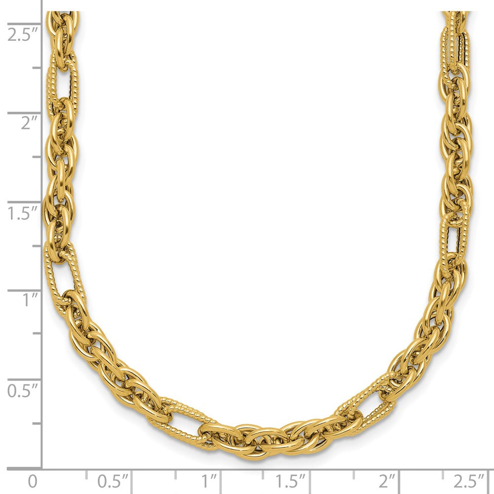 14K Gelbgold Poliert und Strukturiert Fantasieglieder Halskette