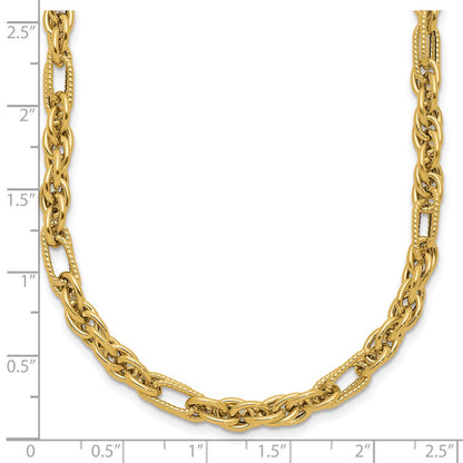 14K Gelbgold Poliert und Strukturiert Fantasieglieder Halskette