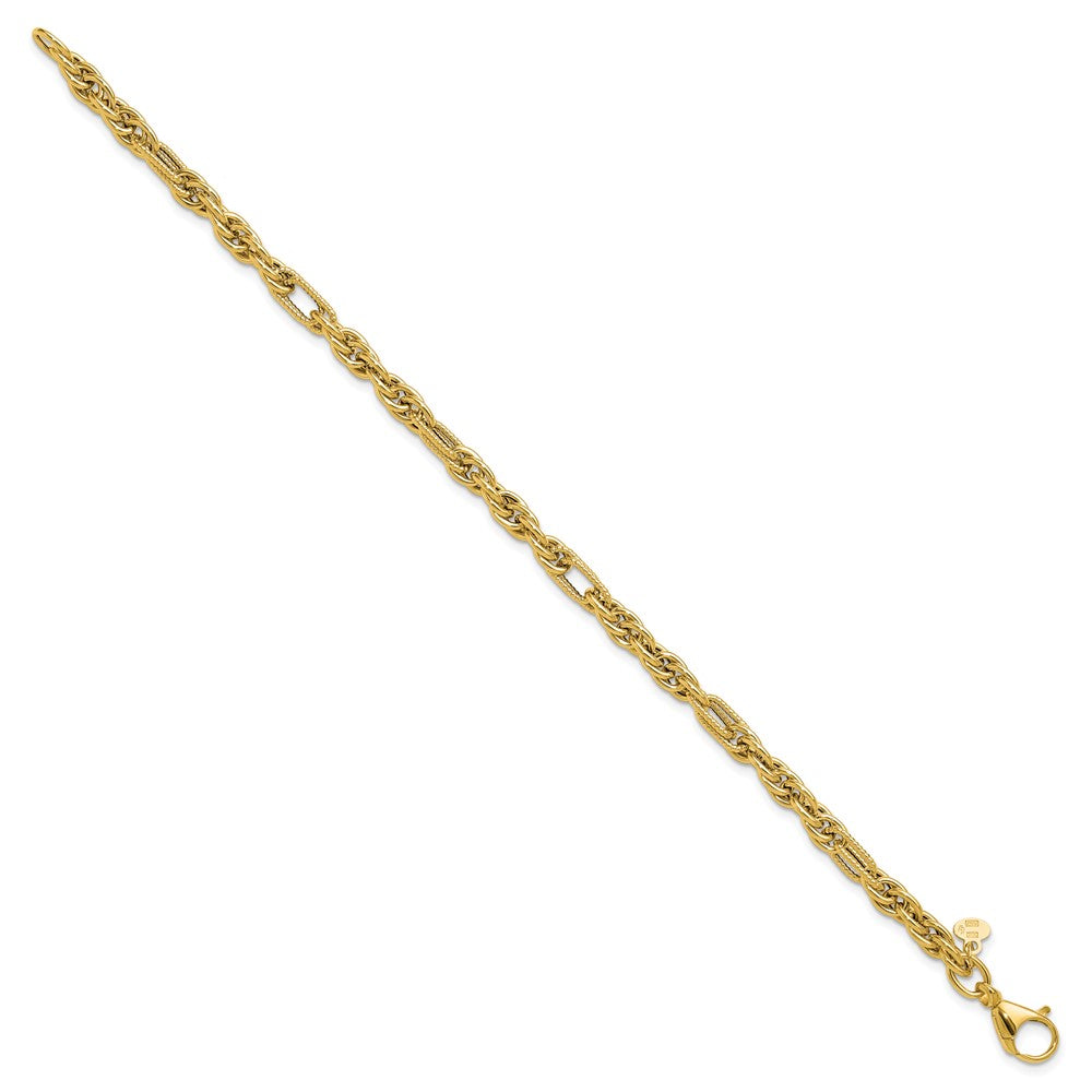 14K Gelbgold Poliert und Strukturiert Fantasieglieder Armband