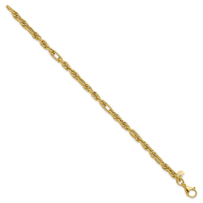 14K Gelbgold Poliert und Strukturiert Fantasieglieder Armband