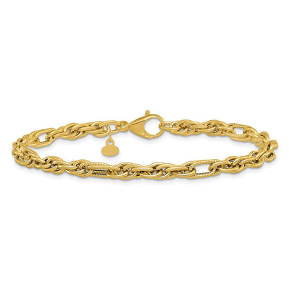 14K Gelbgold Poliert und Strukturiert Fantasieglieder Armband