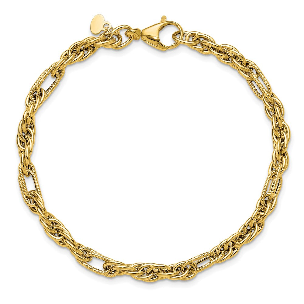 14K Gelbgold Poliert und Strukturiert Fantasieglieder Armband