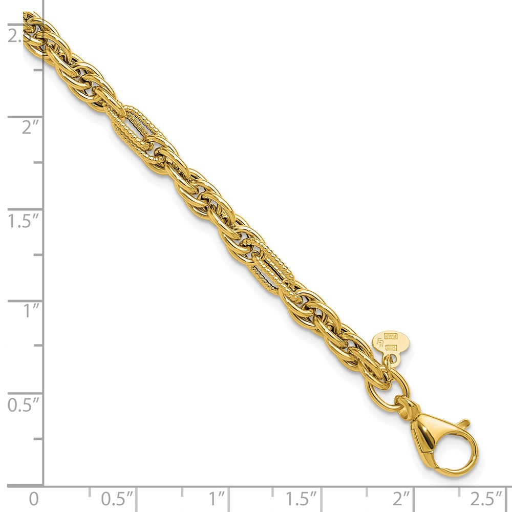 14K Gelbgold Poliert und Strukturiert Fantasieglieder Armband