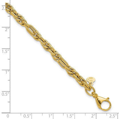 14K Gelbgold Poliert und Strukturiert Fantasieglieder Armband