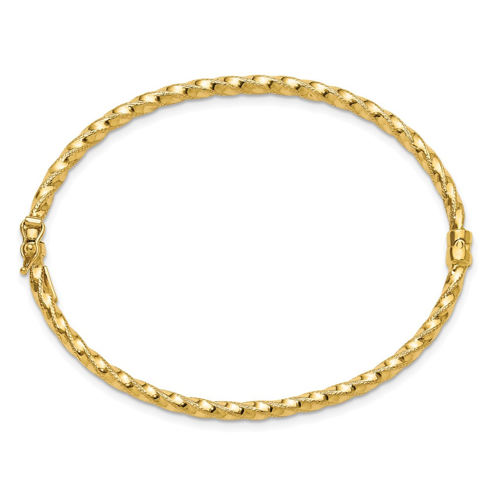 14K Gelbgold Poliert/textured und Gedreht Klappbar Armreif