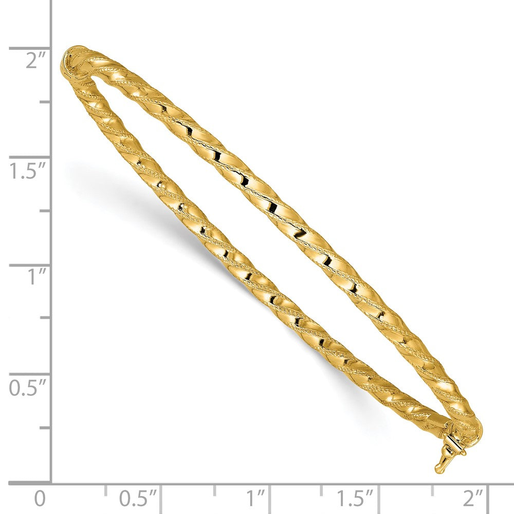 14K Gelbgold Poliert/textured und Gedreht Klappbar Armreif