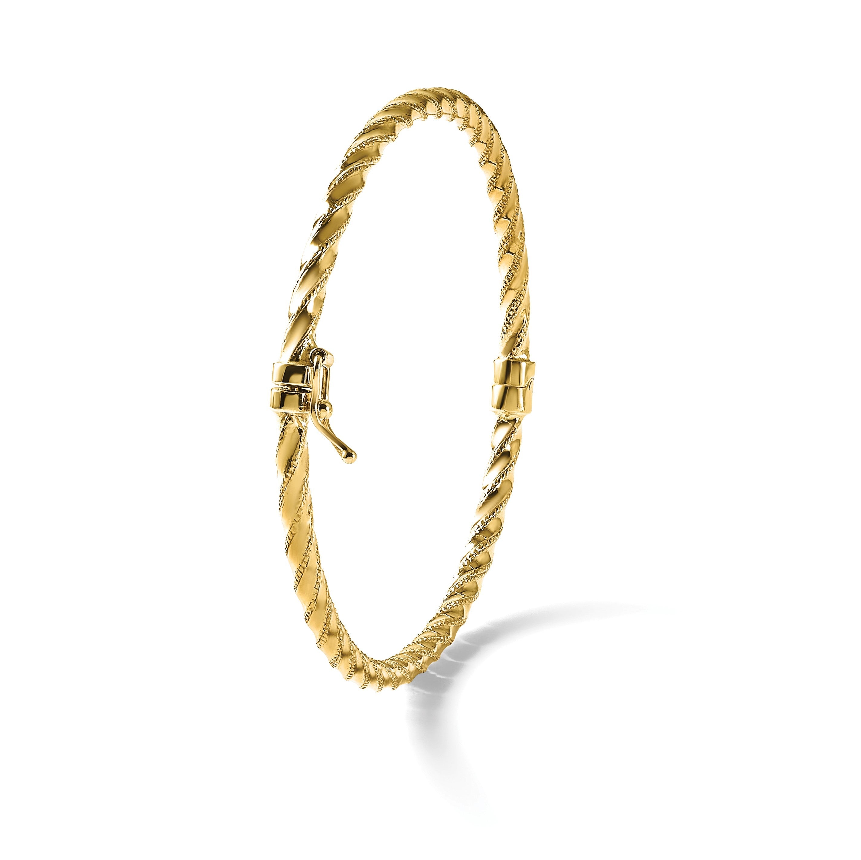 14K Gelbgold Poliert/textured und Gedreht Klappbar Armreif