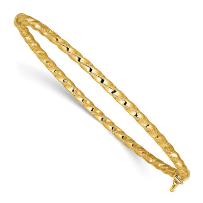 14K Gelbgold Poliert/textured und Gedreht Klappbar Armreif
