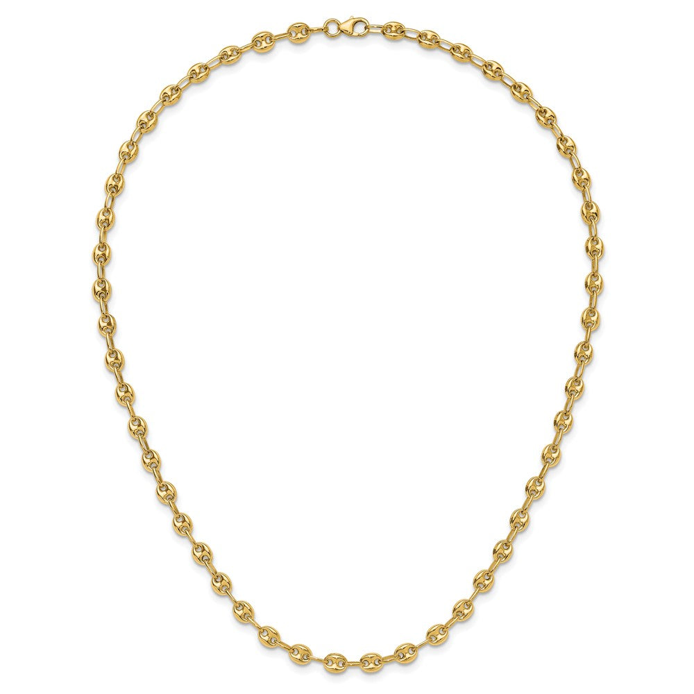 14K Gelbgold Poliert Gewölbt Marine Glieder Halskette
