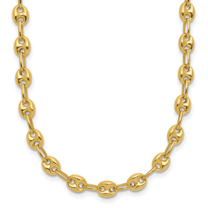 14K Gelbgold Poliert Gewölbt Marine Glieder Halskette