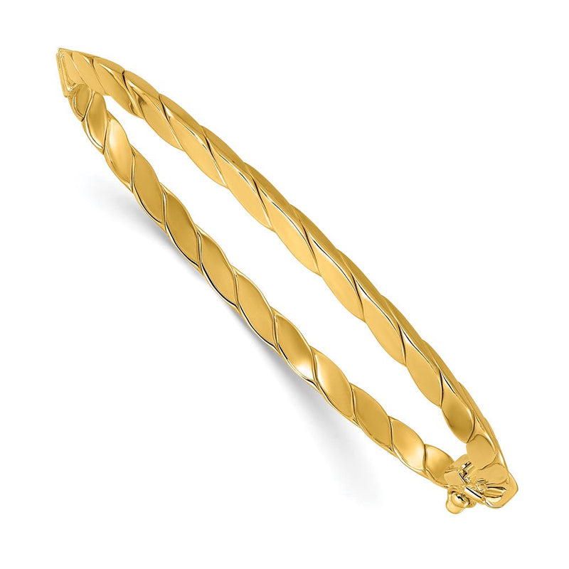 14K Gelbgold Poliert und Gerillt Fantasie Klappbar Armreif