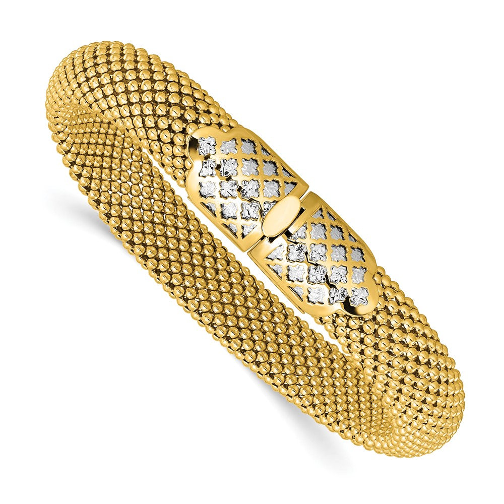 14K Bicolor Poliert und Diamant Schliff Popcorn Netz Gliederarmband