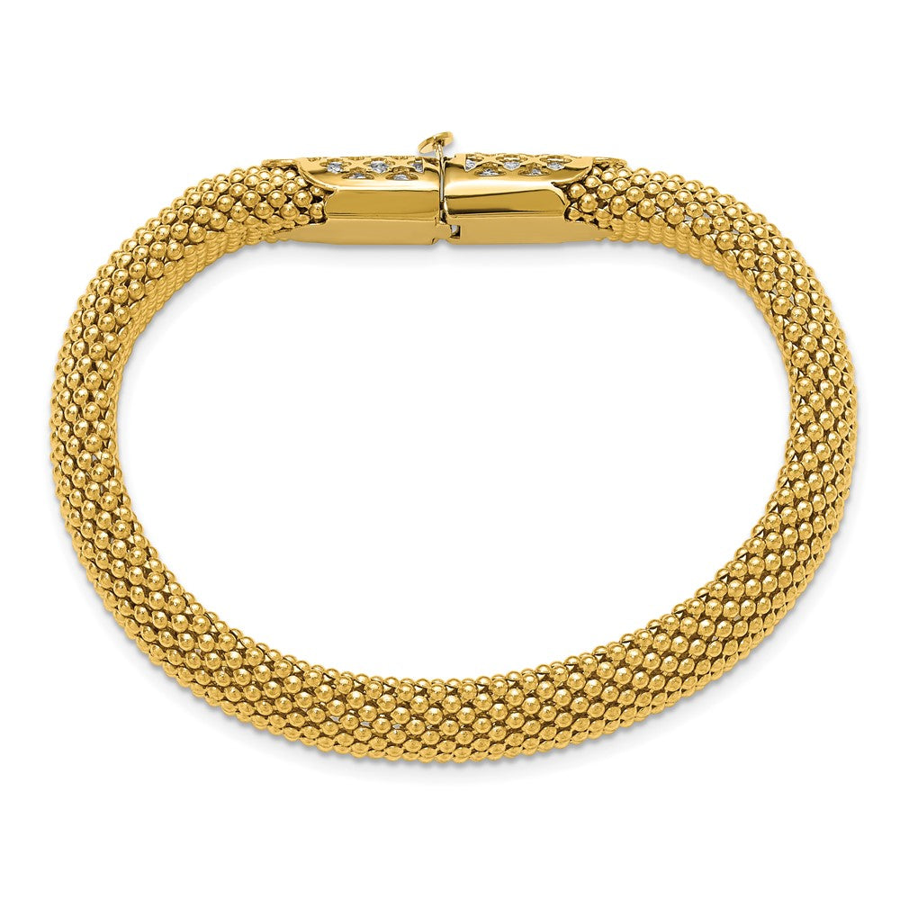 14K Bicolor Poliert und Diamant Schliff Popcorn Netz Gliederarmband