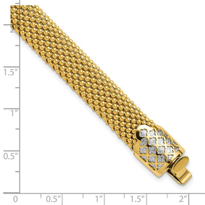 14K Bicolor Poliert und Diamant Schliff Popcorn Netz Gliederarmband