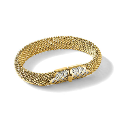 14K Bicolor Poliert und Diamant Schliff Popcorn Netz Gliederarmband