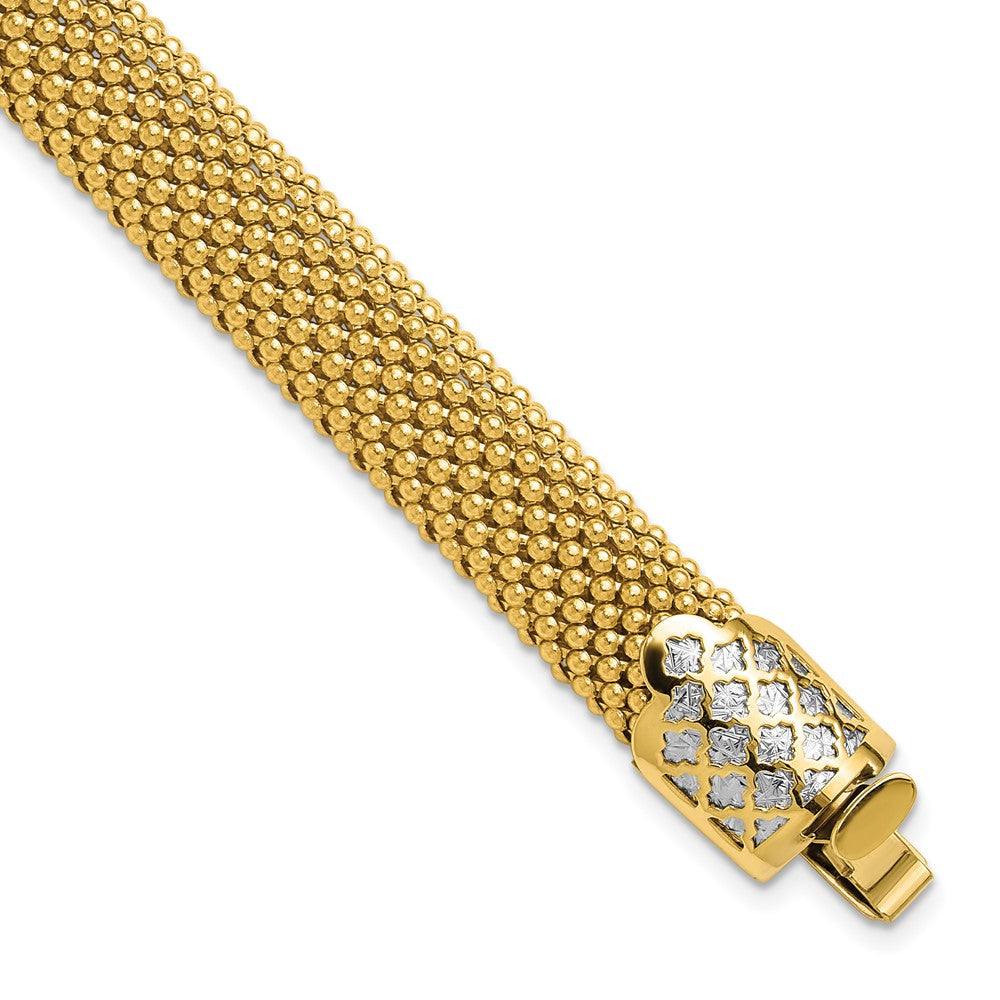 14K Bicolor Poliert und Diamant Schliff Popcorn Netz Gliederarmband