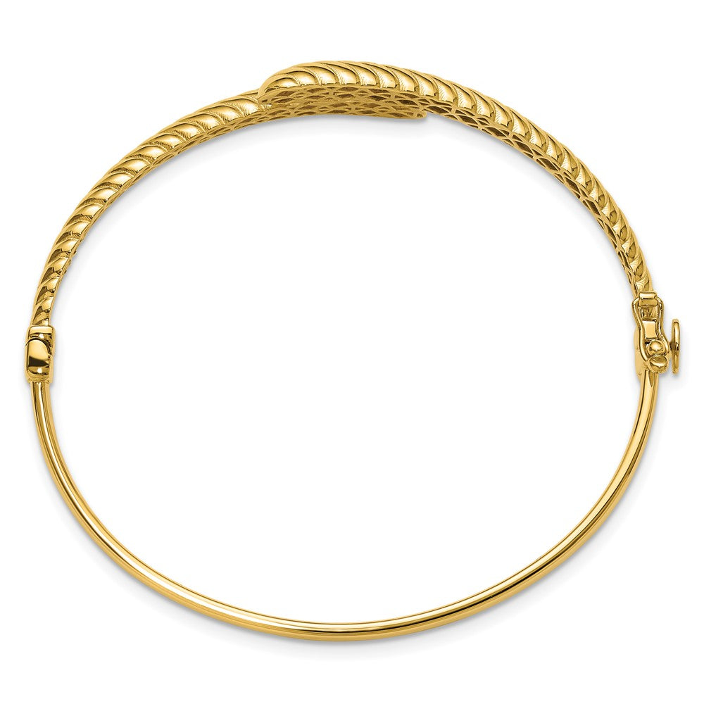 14K Gelbgold Poliert und Gerillt Bypass Klappbar Armreif