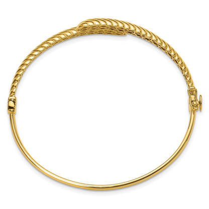 14K Gelbgold Poliert und Gerillt Bypass Klappbar Armreif