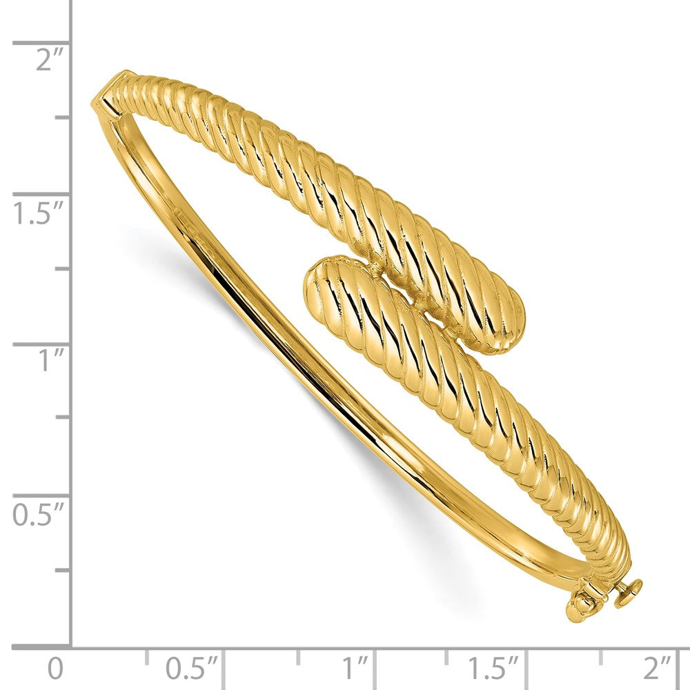 14K Gelbgold Poliert und Gerillt Bypass Klappbar Armreif