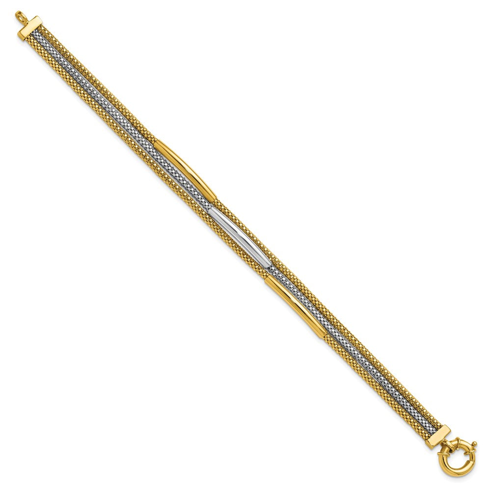 14K Gelbgold Rhodium Poliert Bars Netz Multi Strang Gliederarmband