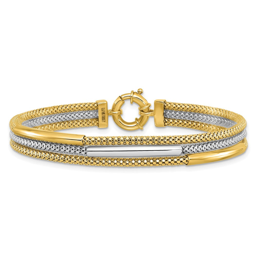 14K Gelbgold Rhodium Poliert Bars Netz Multi Strang Gliederarmband