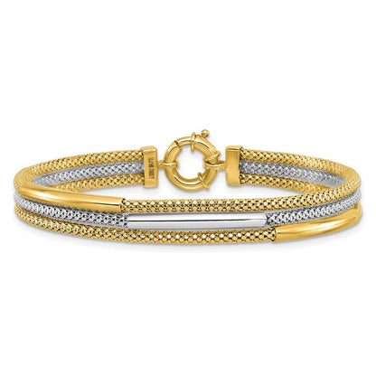 14K Gelbgold Rhodium Poliert Bars Netz Multi Strang Gliederarmband