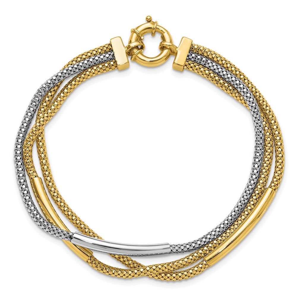 14K Gelbgold Rhodium Poliert Bars Netz Multi Strang Gliederarmband