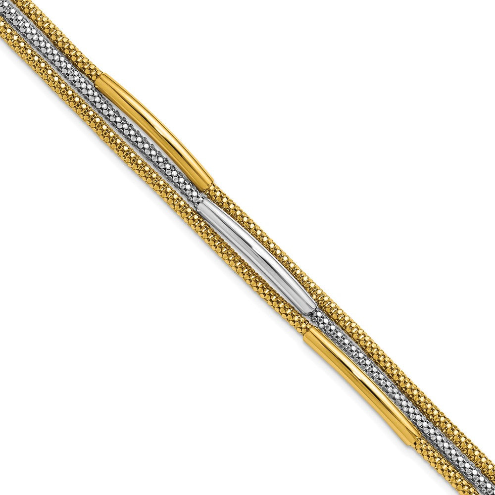 14K Gelbgold Rhodium Poliert Bars Netz Multi Strang Gliederarmband