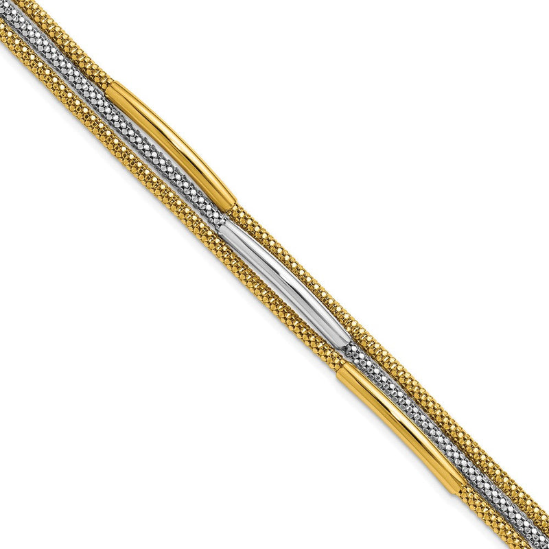 14K Gelbgold Rhodium Poliert Bars Netz Multi Strang Gliederarmband