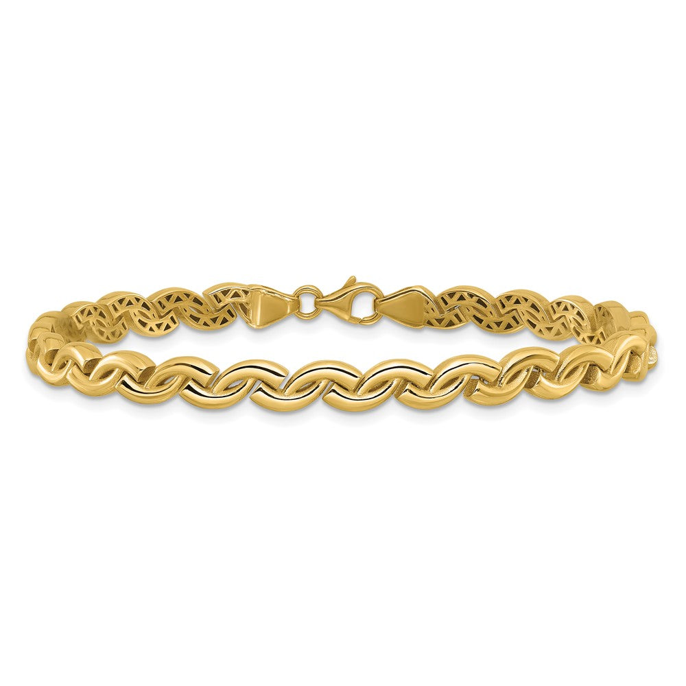 14K Gelbgold Poliert Fantasie Welle Glieder Armband