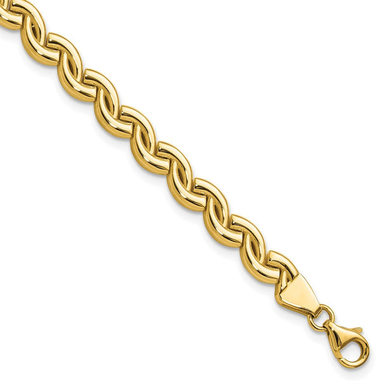14K Gelbgold Poliert Fantasie Welle Glieder Armband