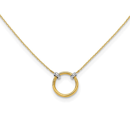 14K Gelbgold mit Rhodium Poliert Kreis Halskette