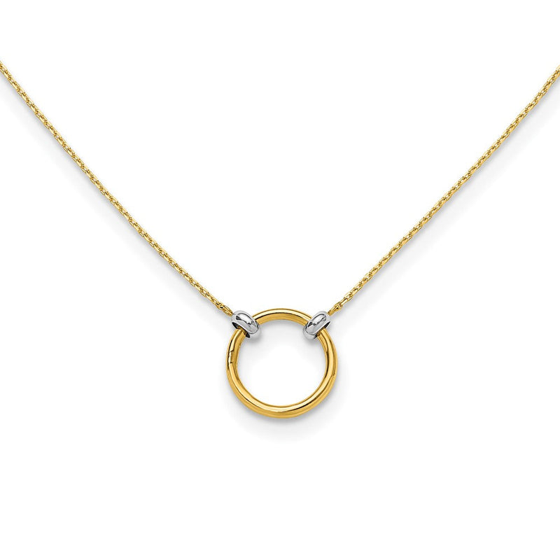14K Gelbgold mit Rhodium Poliert Kreis Halskette