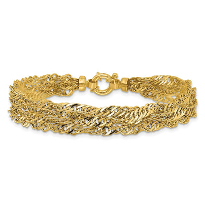 14K Gelbgold Poliert/diamantiert Multi Strang Singapurkette Armband