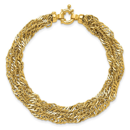14K Gelbgold Poliert/diamantiert Multi Strang Singapurkette Armband