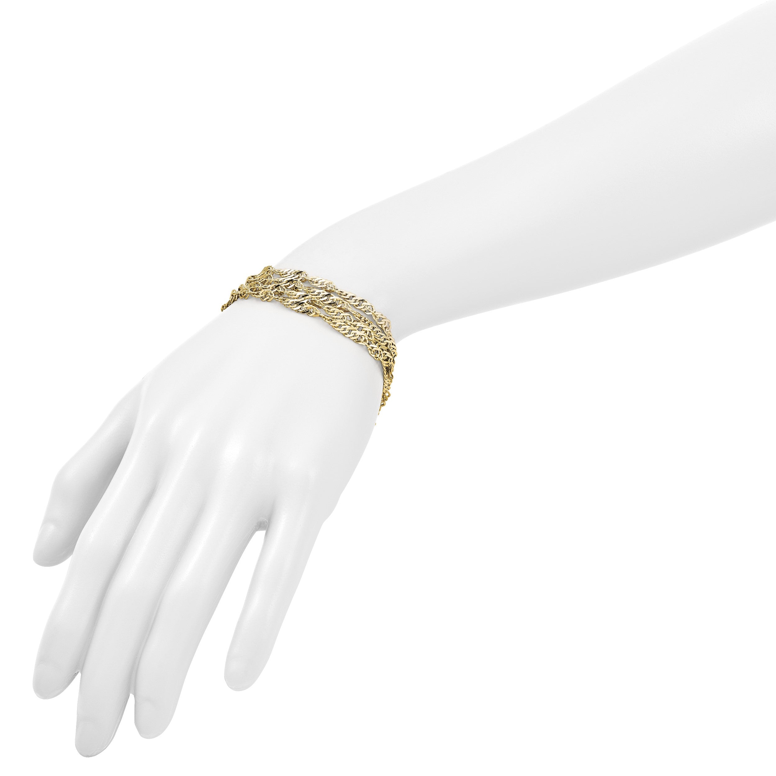14K Gelbgold Poliert/diamantiert Multi Strang Singapurkette Armband