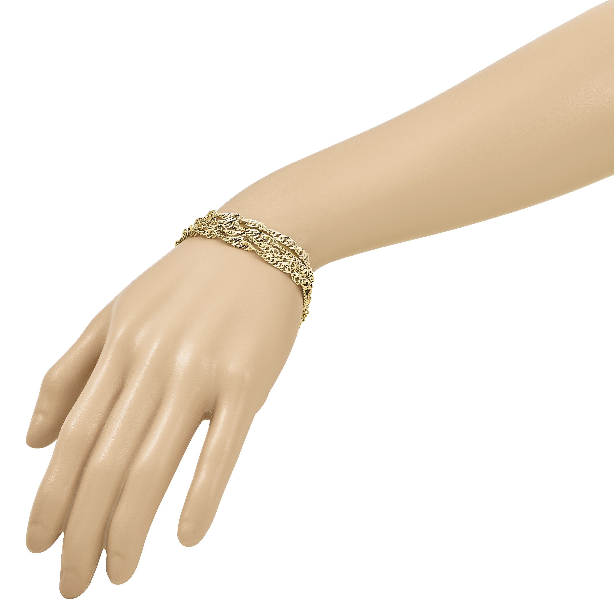 14K Gelbgold Poliert/diamantiert Multi Strang Singapurkette Armband