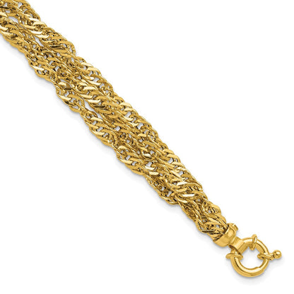 14K Gelbgold Poliert/diamantiert Multi Strang Singapurkette Armband