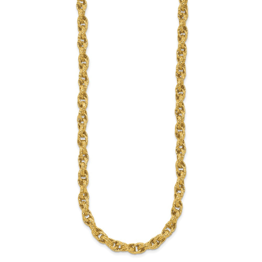 14K Gelbgold Poliert/textured/dia Schliff Gedreht Glieder Halskette