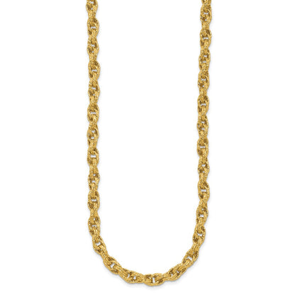 14K Gelbgold Poliert/textured/dia Schliff Gedreht Glieder Halskette