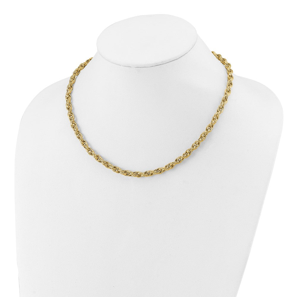 14K Gelbgold Poliert/textured/dia Schliff Gedreht Glieder Halskette