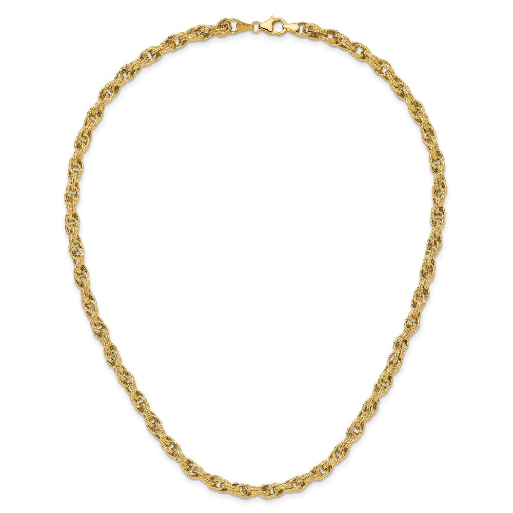 14K Gelbgold Poliert/textured/dia Schliff Gedreht Glieder Halskette