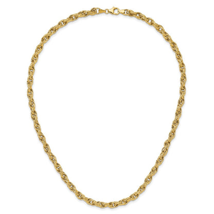 14K Gelbgold Poliert/textured/dia Schliff Gedreht Glieder Halskette