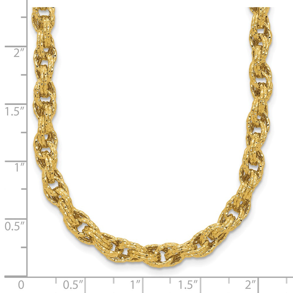 14K Gelbgold Poliert/textured/dia Schliff Gedreht Glieder Halskette