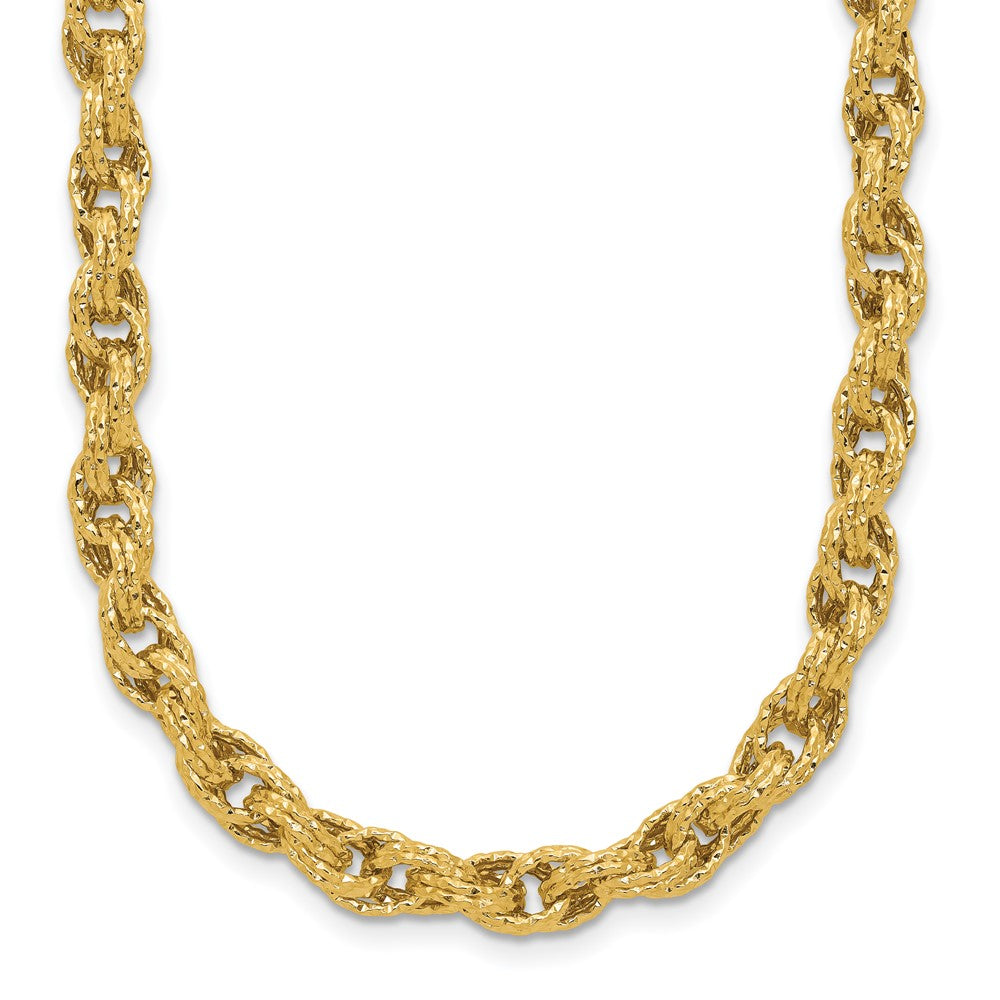 14K Gelbgold Poliert/textured/dia Schliff Gedreht Glieder Halskette