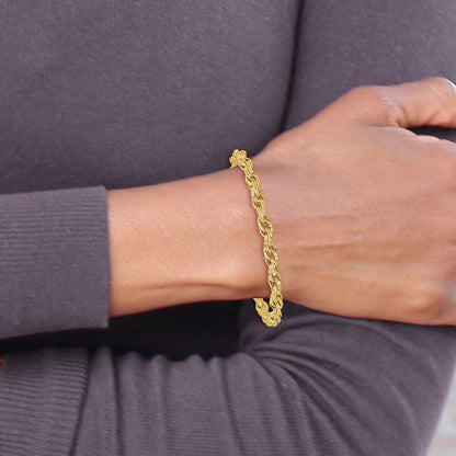 14K Gelbgold Poliert/textured/dia Schliff Gedreht Glieder Armband