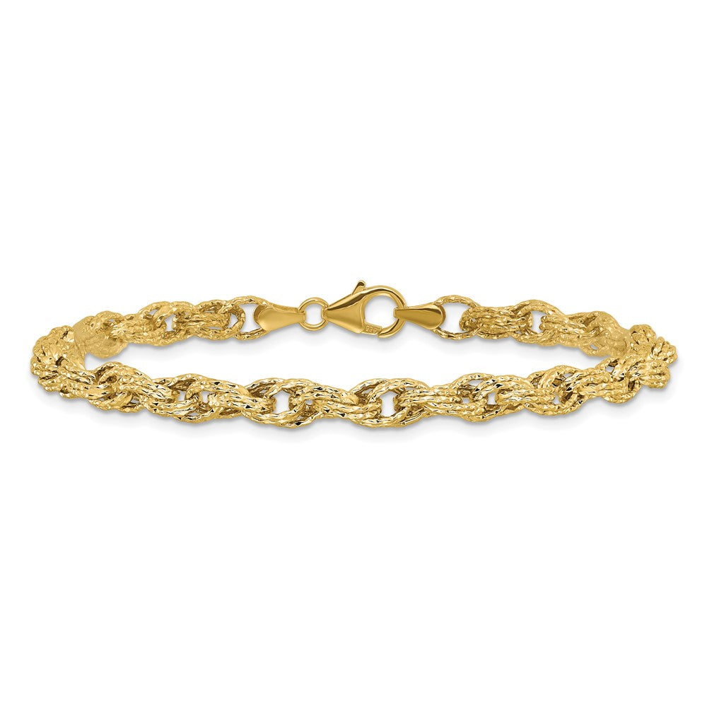 14K Gelbgold Poliert/textured/dia Schliff Gedreht Glieder Armband