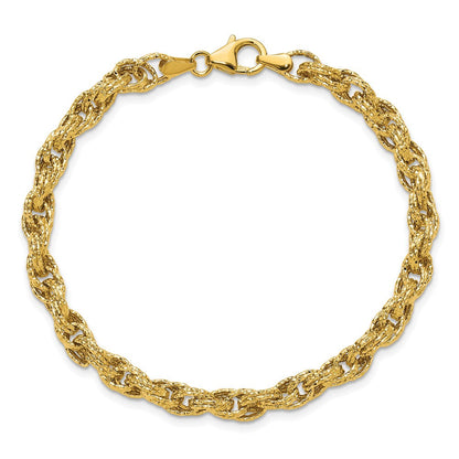 14K Gelbgold Poliert/textured/dia Schliff Gedreht Glieder Armband