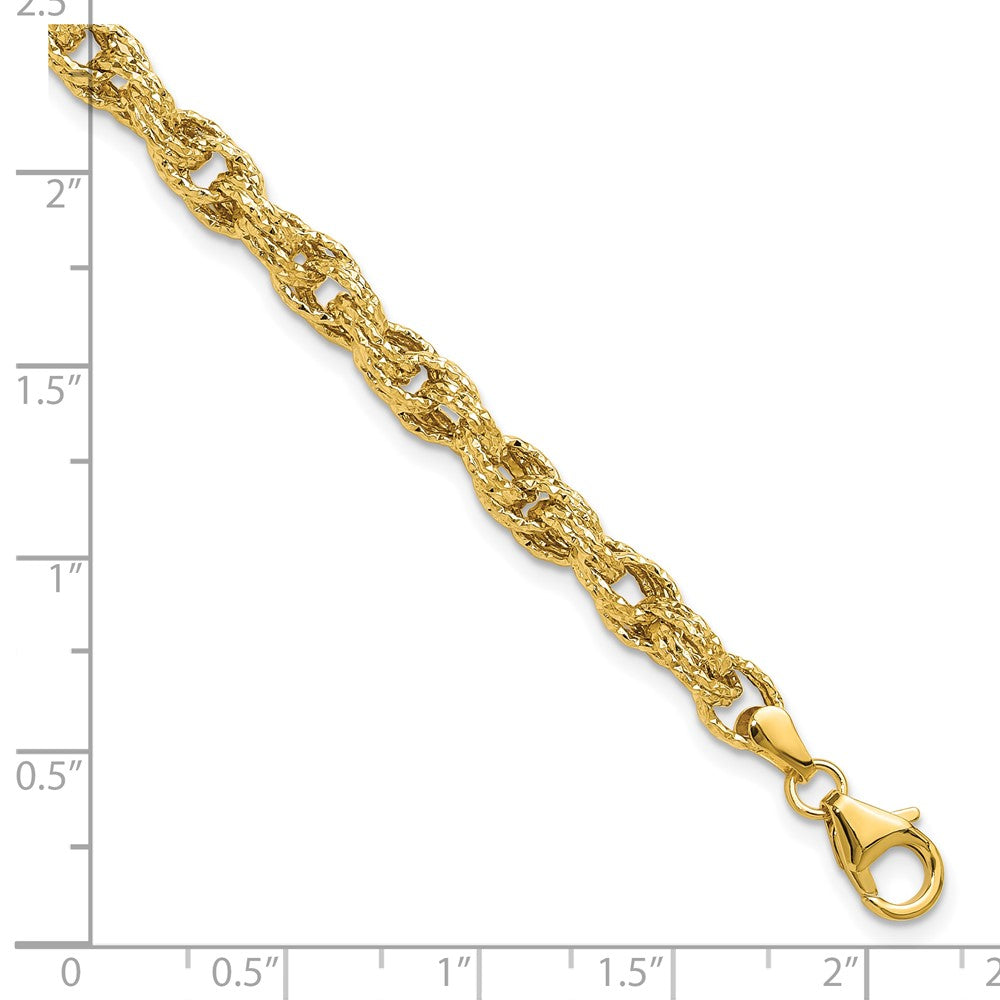 14K Gelbgold Poliert/textured/dia Schliff Gedreht Glieder Armband